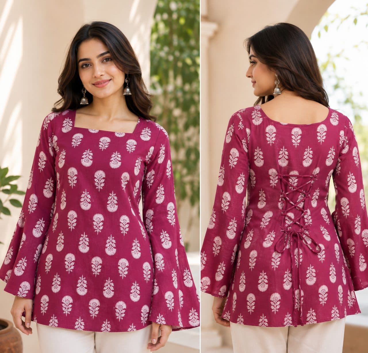 Cotton Short Kurti with Back Tie